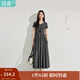 茵曼（INMAN）簡(jiǎn)約通勤針織拼接連衣裙2025夏季女裝新品短袖層次感長(cháng)裙子 黑灰色 M