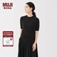 無(wú)印良品（MUJI）女式羊毛可水洗高針距五分袖針織衫毛衣25年秋季女裝BA1QXA5A 黑色 M (160/84A)