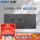 正泰（CHNT）開(kāi)關(guān)插座118聯(lián)排面板墻壁電源插座15孔20孔組合組裝面板5C深灰色 三位兩插+一開(kāi)雙控【72*155】
