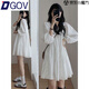 DGOV2025新款民族風(fēng)鏤空法式拼接長袖連衣裙夏季波西米亞寬松A字短裙 白色（zt） S