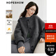 紅袖慵懶風(fēng)毛呢大衣冬季2024新款女裝混色落肩圓領(lǐng)寬松休閑雙面呢外套 黑灰090 L