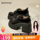 DAPHNE達芙妮樂(lè )福鞋女秋季新款英倫風(fēng)小皮鞋小個(gè)子厚底粗跟高跟鞋 黑色 跟高8.5cm 36 (230mm)