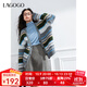 LAGOGO【抗起球】寬松針織外套女拉谷谷2024年冬新款撞色條紋毛衣 混色(Y0) L