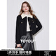 初語(yǔ)加絨加厚燈芯絨外套女2024冬季新款短款撞色拼接設計夾克上衣 黑色 L