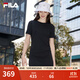 FILA 斐樂(lè )針織連衣裙2025夏季新款時(shí)尚休閑開(kāi)叉顯瘦修身T恤長(cháng)裙 正黑色-BK M 165/84A/M