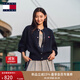 TOMMY JEANS【粗絞花】秋冬女裝復古學(xué)院風(fēng)慵懶風(fēng)寬松圓領(lǐng)針織開(kāi)衫外套 深海藍C1G S （推薦：100-115斤）