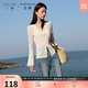 三彩若潮大碼女裝2025秋季新款V領(lǐng)蕾絲衫套頭上衣長(cháng)袖玫瑰胖MM 奶白色 M 160/88B