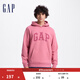 GAP男女裝碳素軟磨抓絨字母logo連帽衛衣上衣609116 粉色 170/92A(M) 亞洲尺碼