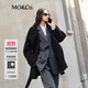 MO&Co.大衣綿羊毛山羊絨毛呢風衣式廓形外套翻領(lǐng)附腰帶摩安珂 黑色 M 165