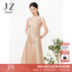玖姿·安娜蔻洋氣輕熟風(fēng)可調節收腰緞面醋酸長(cháng)吊帶連衣裙夏 香檳金 S