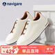 納維凱爾意大利小帆船真皮低幫板鞋透氣商務百搭休閑鞋一腳蹬男鞋 米白色