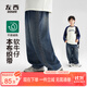 左西男童褲子春秋款復古直筒牛仔褲2025新款兒童耐磨長(cháng)褲 牛仔色 160
