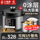 三角牌（Triangle）電壓力鍋0涂層家用高壓鍋高壓電飯鍋多功能電飯煲304不銹鋼不粘雙內膽大容量煲湯燉肉煮飯 橄欖金 6L 雙膽丨可燉5斤整雞