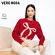 VEROMODA針織衫含綿羊毛蝴蝶結針織印花上衣325425004 熾趣紅色 M