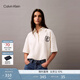 Calvin KleinJeans25春夏女士學(xué)院風(fēng)ck盾牌刺繡落肩五分袖T恤POLO衫47B209G YAS-牛乳白 M