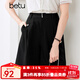 百圖betu女裝夏季新款短褲高腰不對稱(chēng)唇袋設計休閑短褲女2404T73 黑色 L