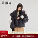 艾萊依甜美羽絨服女短款可脫卸狐貍毛領(lǐng)連帽保暖冬外套 炭黑色 S