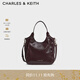 CHARLES&KEITH25秋季新品簡(jiǎn)約手提式托特包菜籃子包生日禮物CK2-30782659 Wineberry Red紫紅色 S