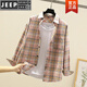 JEEP SPIRIT格子襯衫男長(cháng)袖純棉春秋季百搭薄款襯衣韓版潮流休閑寬松外套男 D807粉色(長(cháng)袖) M