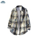頂峰保羅（Dingfengbaoluo）扎染格子襯衫長(cháng)袖秋季襯衣設計感美式寬松休閑外套XNO02藍格XL