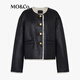 MO&Co.絨面夾克絨邊圓領(lǐng)肌理感廓形短款機車(chē)外套華麗金扣摩安珂 黑色 M /165
