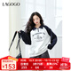 LAGOGO抓絨寬松翻領(lǐng)衛(wèi)衣女拉谷谷2024冬季新款撞色學(xué)院風(fēng)長(zhǎng)袖上衣 灰藏青(RM) M