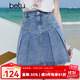 百圖betu女裝2025夏季新款半身裙高腰A字百褶裙洗水藍傘裙裙子2506T30 牛仔色 L