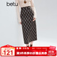 百圖（betu）女裝2025年冬季新款半身裙高級感氣質(zhì)格紋后開(kāi)叉高腰裙子2510T74 咖色格 M