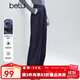 百圖（betu）女裝2025年冬季新款休閑褲抓絨仿牛仔撞色跡線松緊腰褲子2510X03 深牛仔藍(lán) L （深牛仔藍(lán)預(yù)售11/10發(fā)貨）