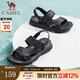 駱駝（CAMEL）新款磨砂牛皮柔軟兩穿涼拖舒適商務(wù)男士涼鞋 G13M211017 黑色腳背高拍大一碼 40
