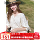 百圖betu女裝2025夏季新款連衣裙鏤空花朵馬德拉刺繡亞麻裙子2503T99 淺杏色 M