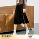 顏域時(shí)尚絲絨半身裙女冬裝2025新款氣質(zhì)通勤顯瘦簡(jiǎn)約A字百褶裙 咖色 S