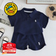 G.DUCKKIDS小黃鴨童裝男童夏季套裝兒童衣服男寶寶運動(dòng)服純棉夏裝短袖兩件套 藏青色 90 尺碼建議1~2歲cm