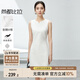 尚都比拉夏季時尚優(yōu)雅別致V領型遮副乳收腰無袖中款連衣裙女 奶白色 XL 