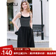 百圖betu女裝2025春夏新款連衣裙肩帶點(diǎn)綴裝飾條紋吊帶裙子女2502T73 黑色 M