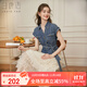 白鹿語(yǔ)牛仔撞色網(wǎng)紗拼接連衣裙2025夏季新款系帶長(cháng)款蛋糕裙 藍拼杏  M 