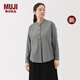 無印良品（MUJI）女式 法蘭絨立領(lǐng)長袖罩衫 女士襯衫襯衣女裝25年秋季新品BC2OHC5A 黑色格紋 L (165/88A)