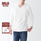 無(wú)印良品 MUJI 男式 水洗 天竺編織 V領(lǐng)長(cháng)袖T恤 ABC02A2S 白色 L