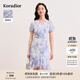 珂萊蒂爾【桑蠶絲】2025年夏季新款法式優(yōu)雅碎花荷葉邊連衣裙女 淡藍(lán)色 S