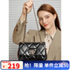 曼芙妮（MANFUNI）包包2025新款鎖扣頭層真皮單肩斜挎包今年流行菱格鏈條小方包女包 黑色 21*8*15CM