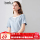 百圖betu女裝夏季新款T恤圓領(lǐng)拼接假兩件正肩顯瘦短袖女2406T08 藍(lán)色 L