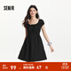 森馬（Semir）連衣裙女收腰蝴蝶結少女感2025新款夏俏皮木耳邊方領(lǐng)短裙氣質(zhì) 黑色90001 L