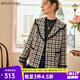 Olrain歐芮兒格紋小香風短外套女秋冬復古翻領小個子上衣優(yōu)雅簡約 格子 M