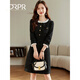 DRPR品牌女裝小香風(fēng)蕾絲花邊領(lǐng)連衣裙女秋冬季新款顯瘦赫本風(fēng)小黑裙 黑色 L 101-115斤