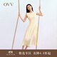OVV2023春夏新款女裝桑蠶絲混紡優(yōu)雅一字領(lǐng)A字版型無袖連衣裙 米黃（凈色）04 M