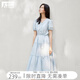對白度假風(fēng)浪漫V領(lǐng)連衣裙女2025夏季新款小個(gè)子收腰顯瘦A字蛋糕裙 淺冰藍 M