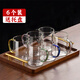 津盼高硼硅耐熱玻璃杯套裝帶茶盤(pán)家用喝水待客杯子早餐杯牛奶杯泡茶杯 六色把手杯300ml【帶托盤(pán)】