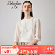 兆君2024春夏真絲新款精美繡花上衣女簡(jiǎn)約圓領(lǐng)泡泡袖桑蠶絲女裝 白色 XL