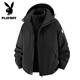 花花公子（PLAYBOY）新款沖鋒衣可拆卸三合一男女士情侶外套秋冬季防風(fēng)防水滑雪衣男士 黑色 (抓絨內膽)77199 L (推薦125-145斤)
