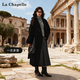 拉夏貝爾（La Chapelle）綿羊毛呢大衣女中長(cháng)款2025秋冬新款雙面呢子外套女裝 黑色 M